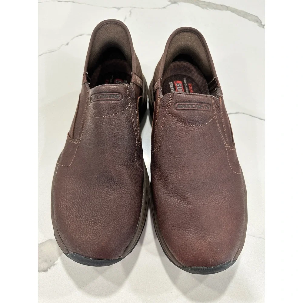 Skechers Slip-ins Steady Grip Mens 9 Extra Wide Brown Leather Goodyear